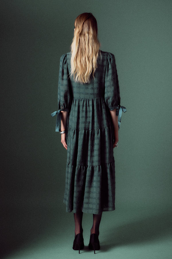 English Factory Textured Gridded Chiffon Dress EMERALD