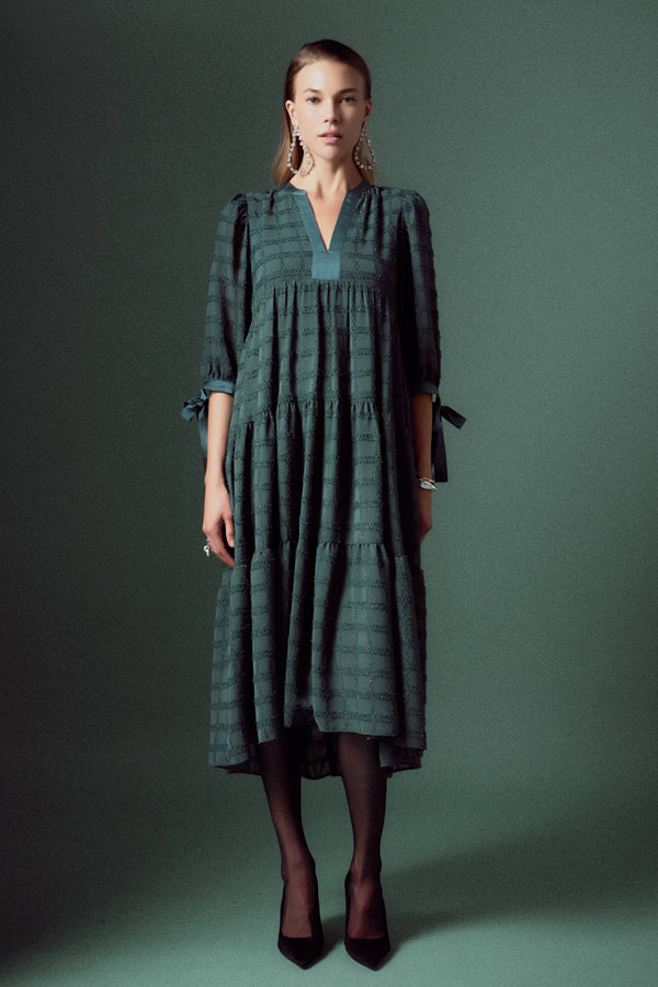 english factory Textured Gridded Chiffon Dress EMERALD