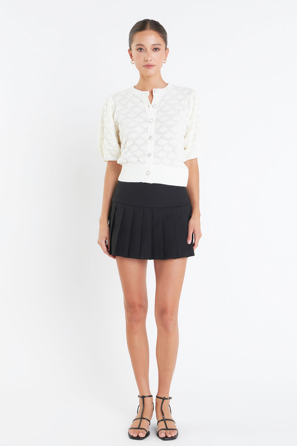 english factory Textured Puff Short Sleeve Cardigan IVORY