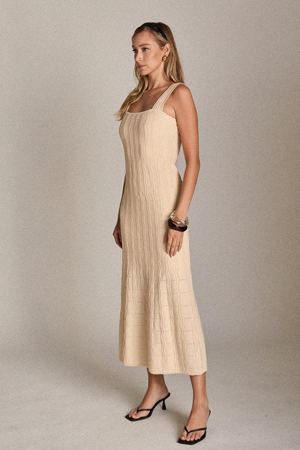 English Factory The Camille Knit Midi Dress OFF WHITE