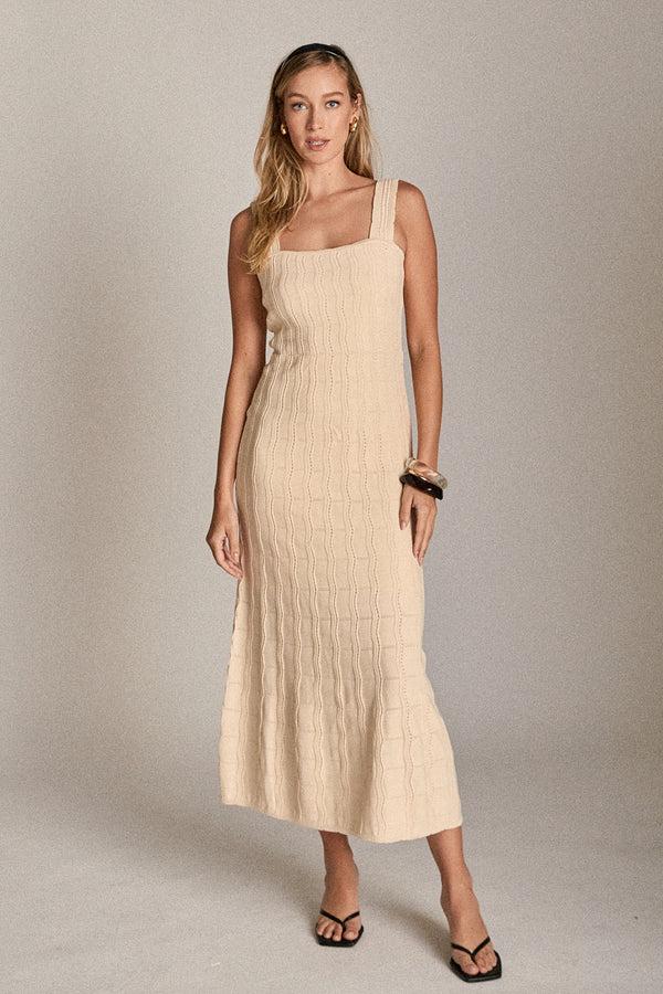english factory The Camille Knit Midi Dress OFF WHITE