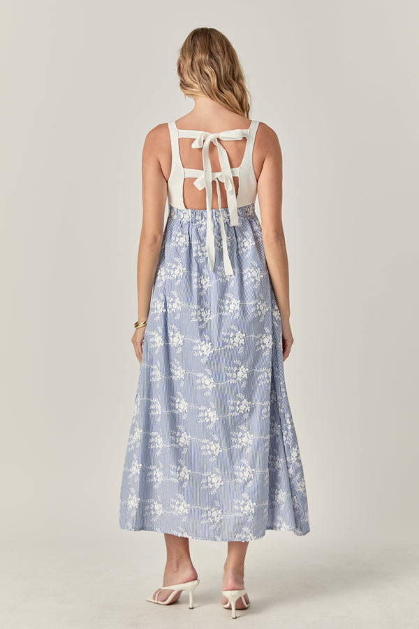 English Factory The Charlotte Mixed Media Midi Dress BLUE/WHITE