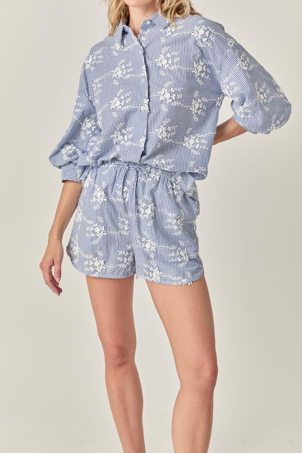 English Factory The Charlotte Volume Sleeve Shirt BLUE/WHITE