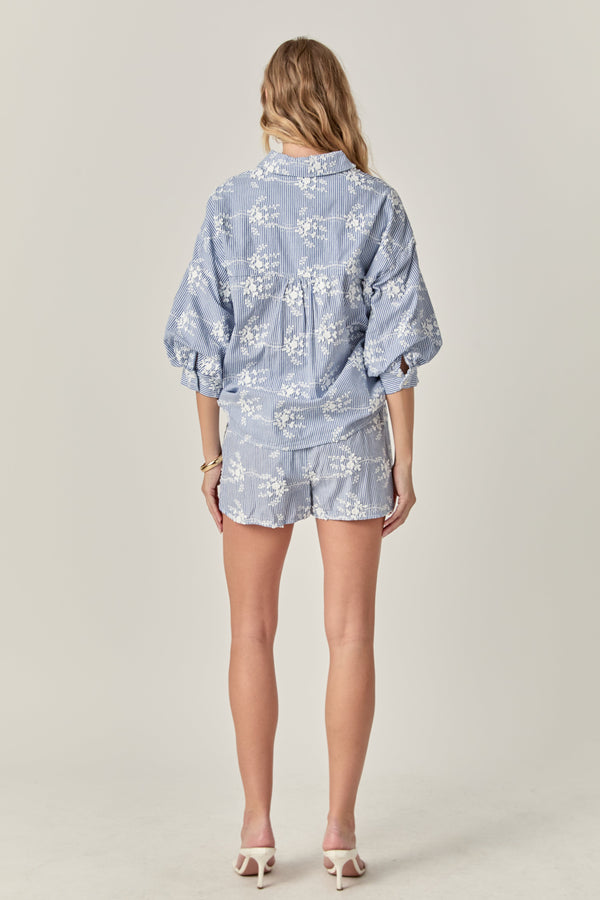 English Factory The Charlotte Volume Sleeve Shirt BLUE/WHITE