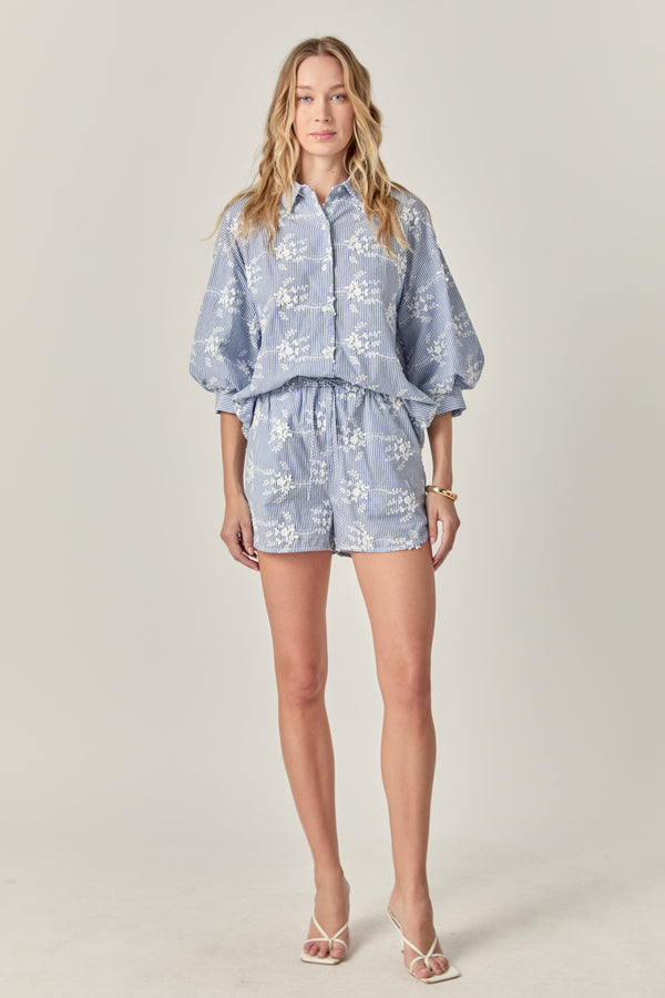english factory The Charlotte Volume Sleeve Shirt BLUE/WHITE