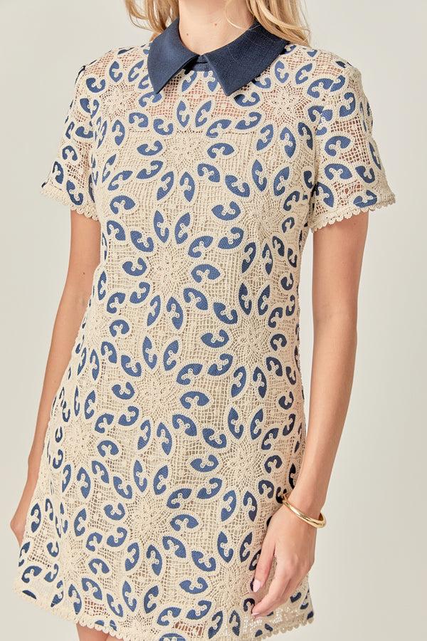 English Factory The Colette Crochet Dress NATURAL/NAVY