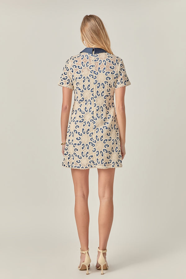 English Factory The Colette Crochet Dress NATURAL/NAVY