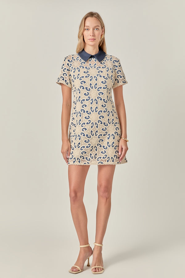 english factory The Colette Crochet Dress NATURAL/NAVY