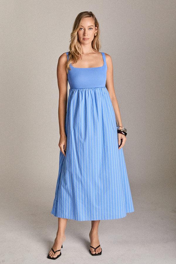 English Factory The Eliza Knit Midi Dress BLUE STRIPE