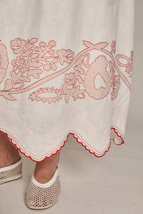 English Factory The Elodie Embroidered Maxi Dress WHITE/PINK