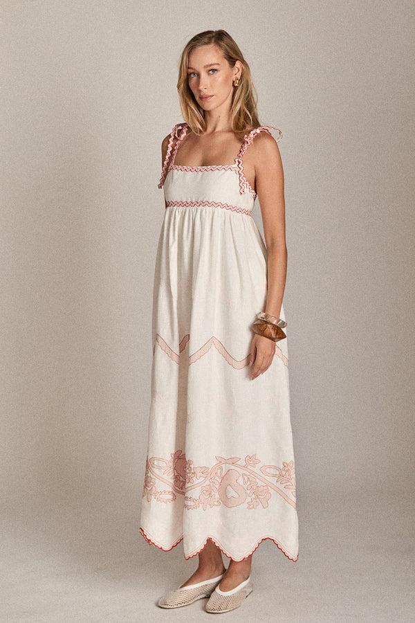 English Factory The Elodie Embroidered Maxi Dress WHITE/PINK