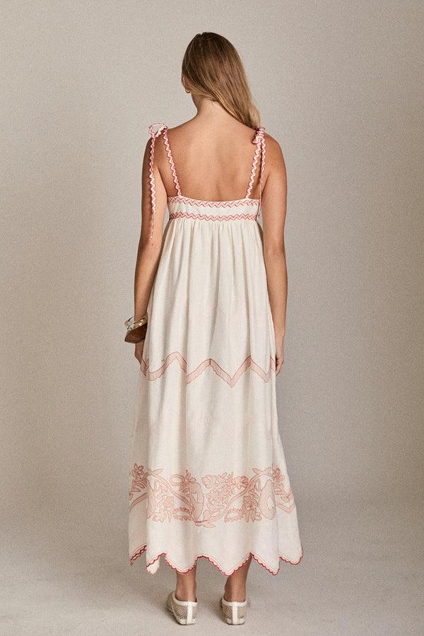 English Factory The Elodie Embroidered Maxi Dress WHITE/PINK