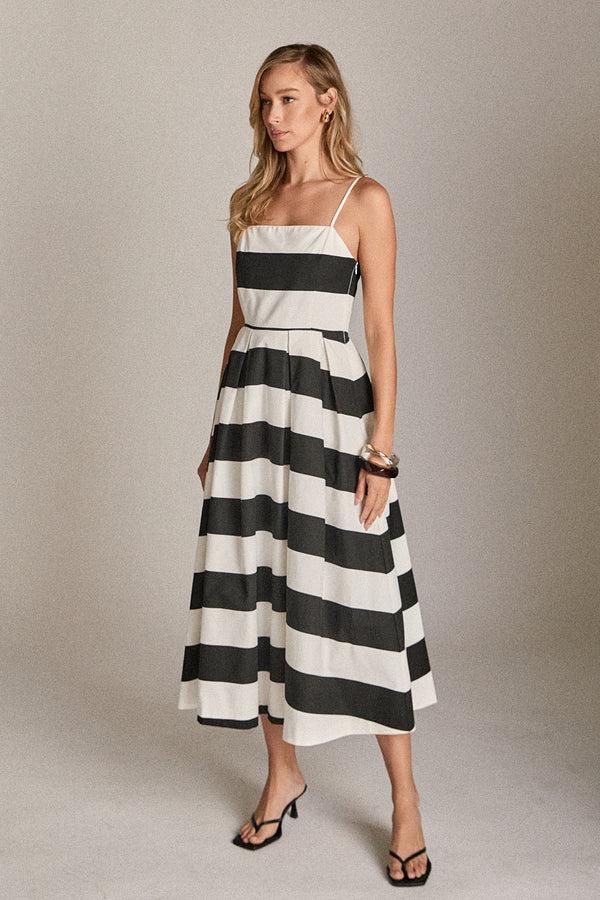 English Factory The Eloise Striped Midi Dress WHITE/BLACK