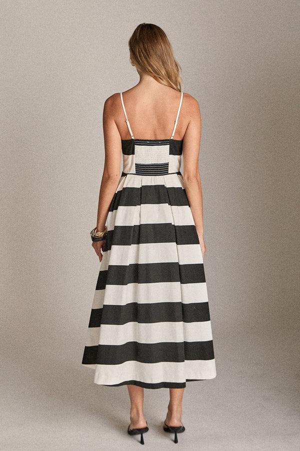 English Factory The Eloise Striped Midi Dress WHITE/BLACK
