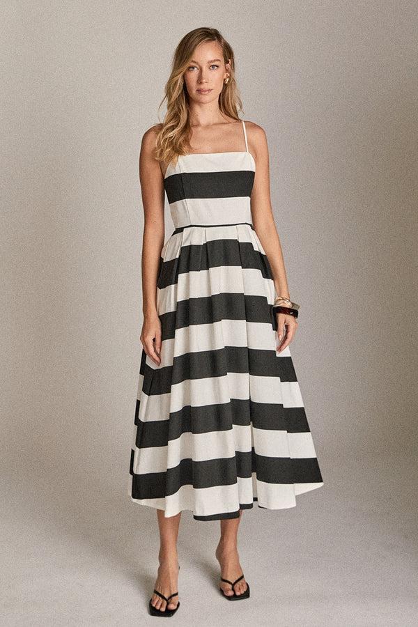 english factory The Eloise Striped Midi Dress WHITE/BLACK