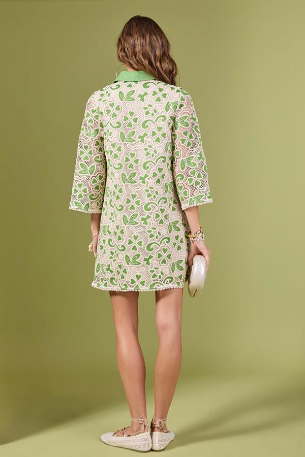 English Factory The Francine Embroidered Dress GREEN/NATURAL