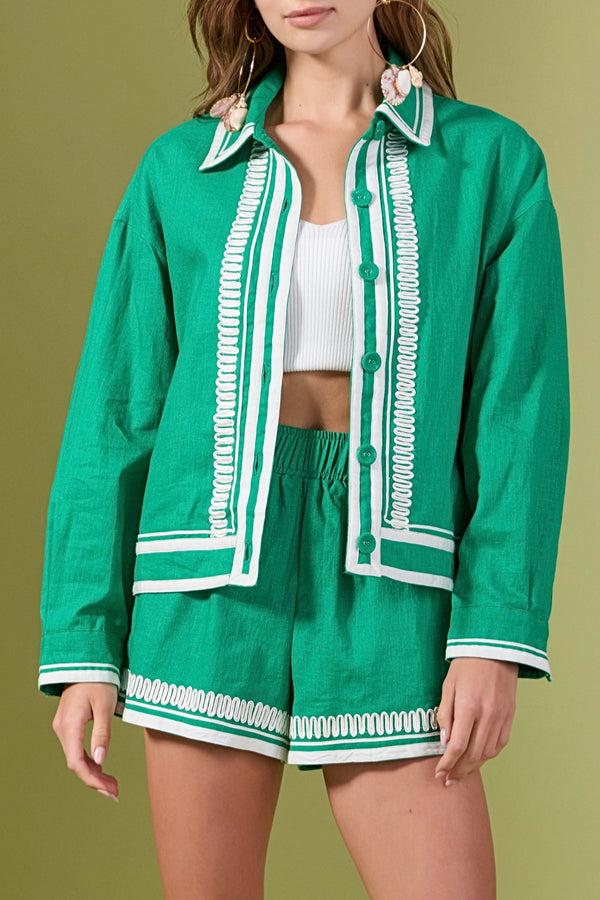 English Factory The Giselle Embroidered Jacket KELLY GREEN