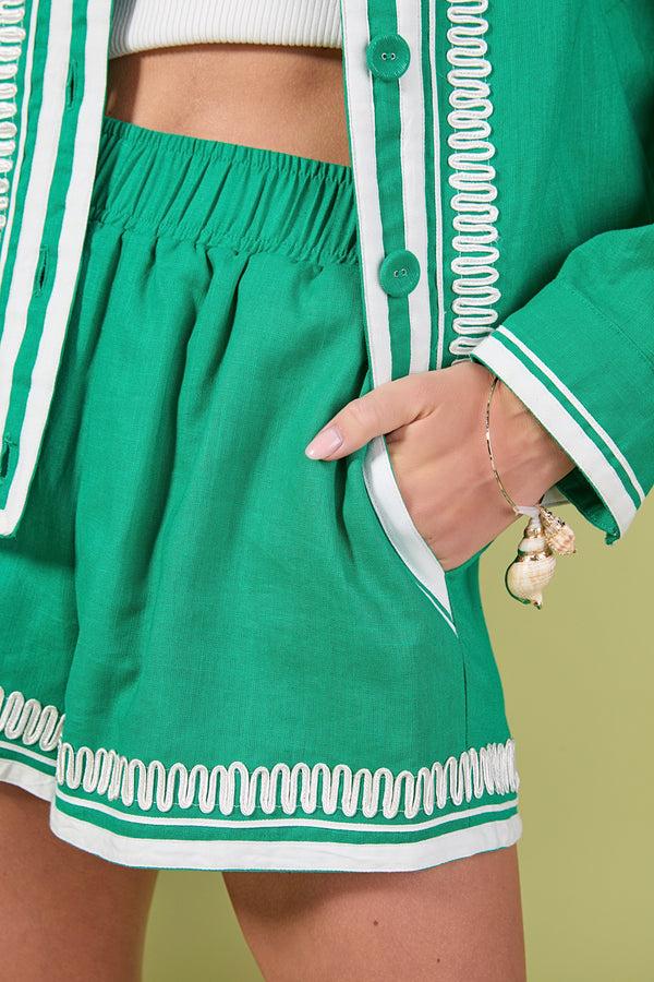 English Factory The Giselle Embroidered Shorts KELLY GREEN