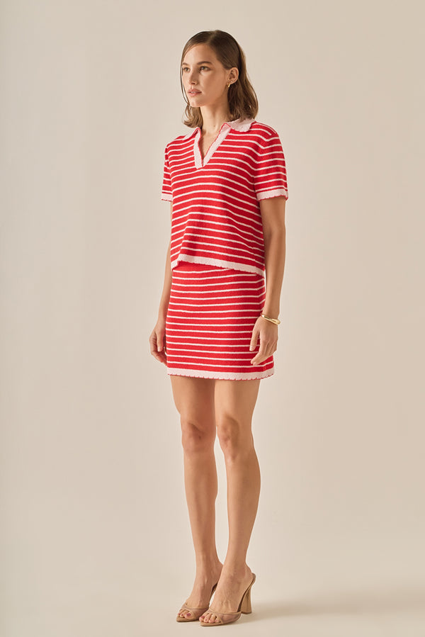 english factory The Lila Scallop Knit Skirt PINK/RED