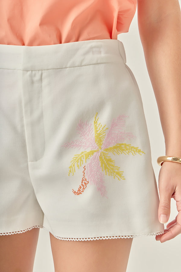 English Factory The Lila Tropical Embroidered Shorts WHITE
