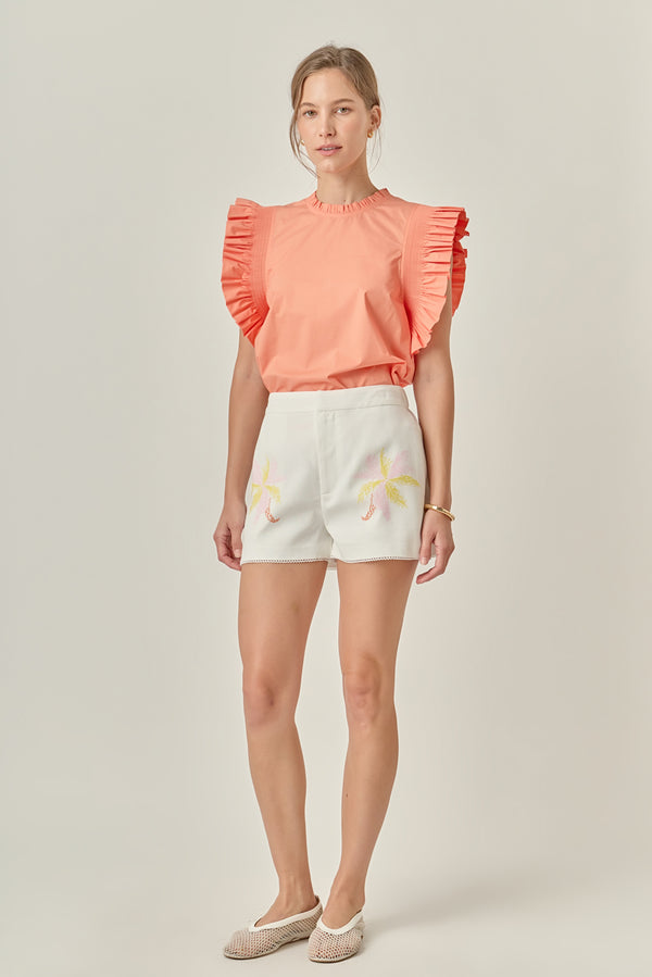English Factory The Lila Tropical Embroidered Shorts WHITE