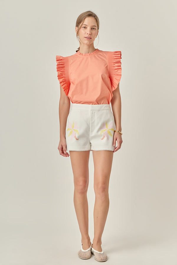 english factory The Lila Tropical Embroidered Shorts WHITE