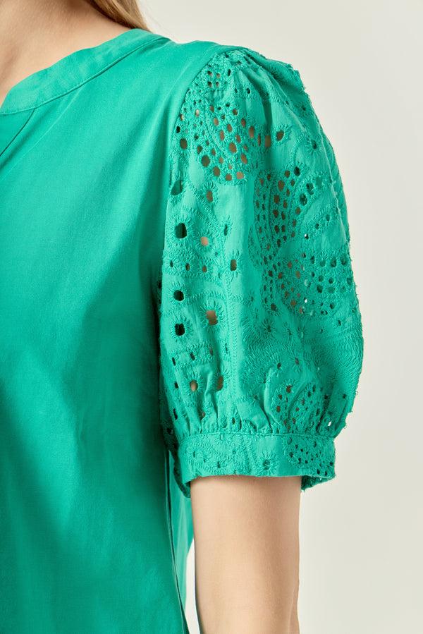 English Factory The Mixed Media Poplin Blouse GREEN