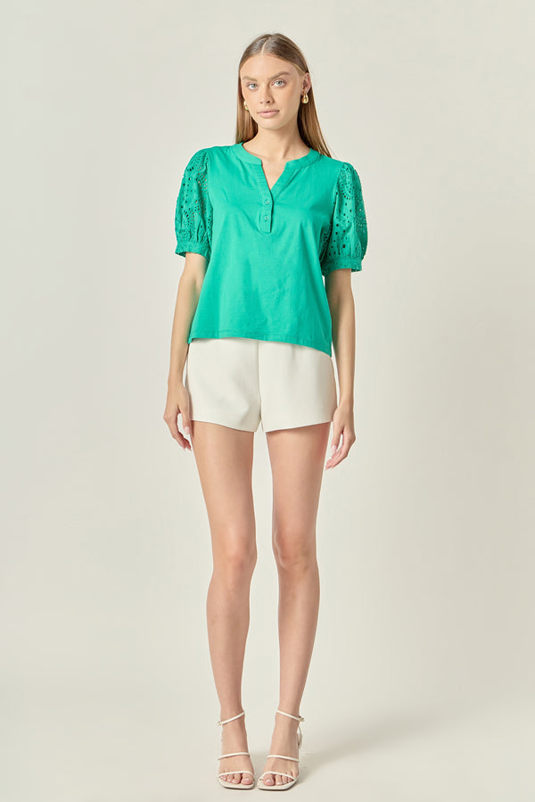 english factory The Mixed Media Poplin Blouse GREEN