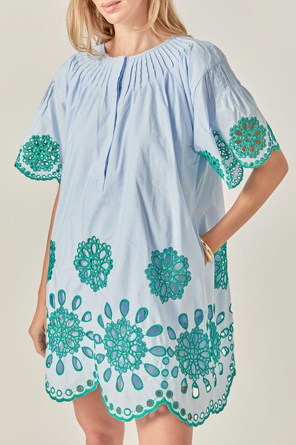 English Factory The Paloma Embroidered Mini Dress POWDER BLUE
