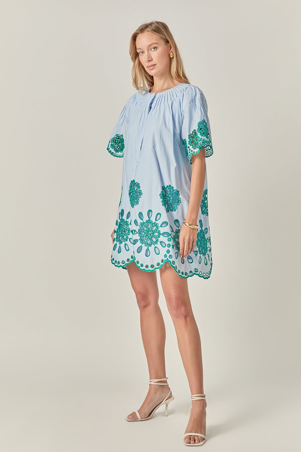 English Factory The Paloma Embroidered Mini Dress POWDER BLUE