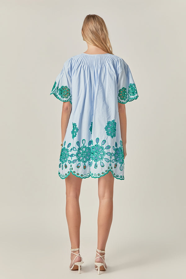 English Factory The Paloma Embroidered Mini Dress POWDER BLUE