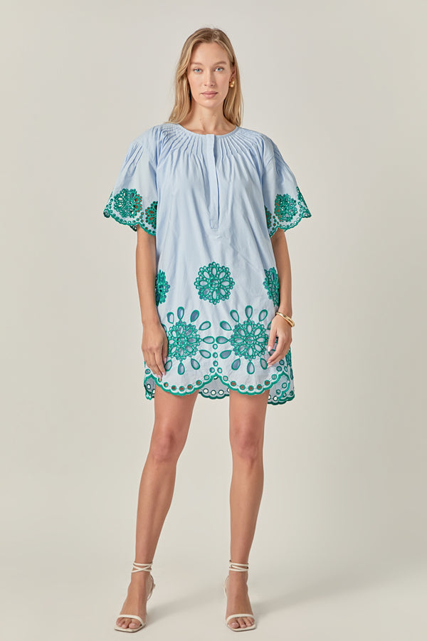 english factory The Paloma Embroidered Mini Dress POWDER BLUE