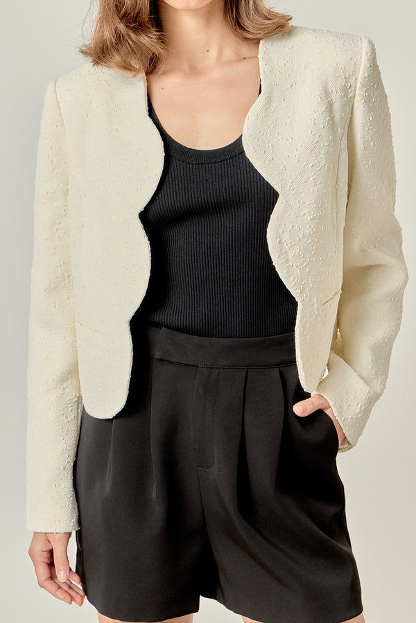 English Factory The Scallop-Edge Textured Blazer WHITE