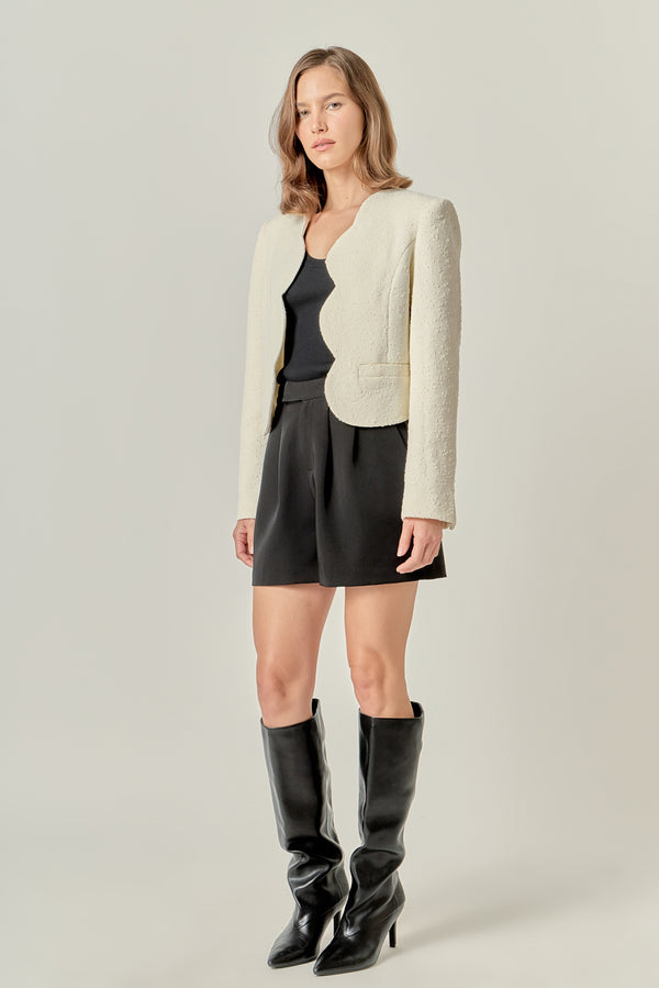English Factory The Scallop-Edge Textured Blazer WHITE