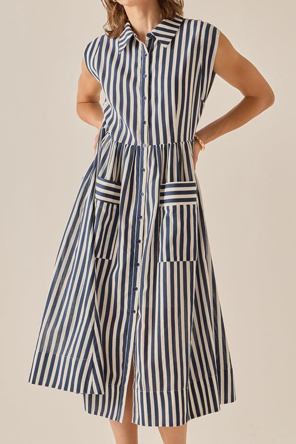 English Factory The Seersucker Stripe Midi Dress NAVY/WHITE
