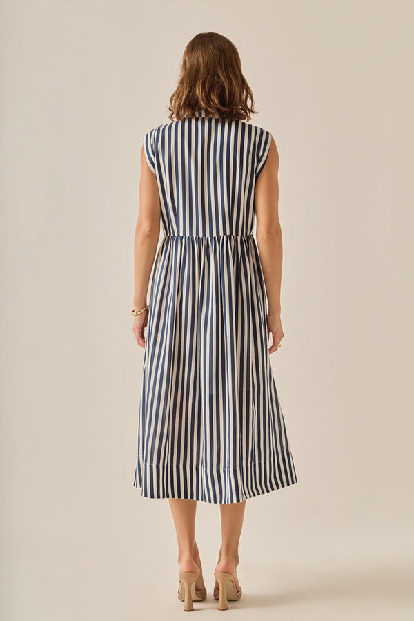 English Factory The Seersucker Stripe Midi Dress NAVY/WHITE