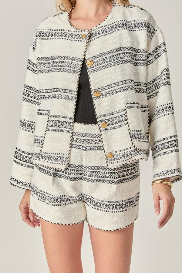 English Factory The Sienna Striped Tweed Cardigan WHITE/BLACK