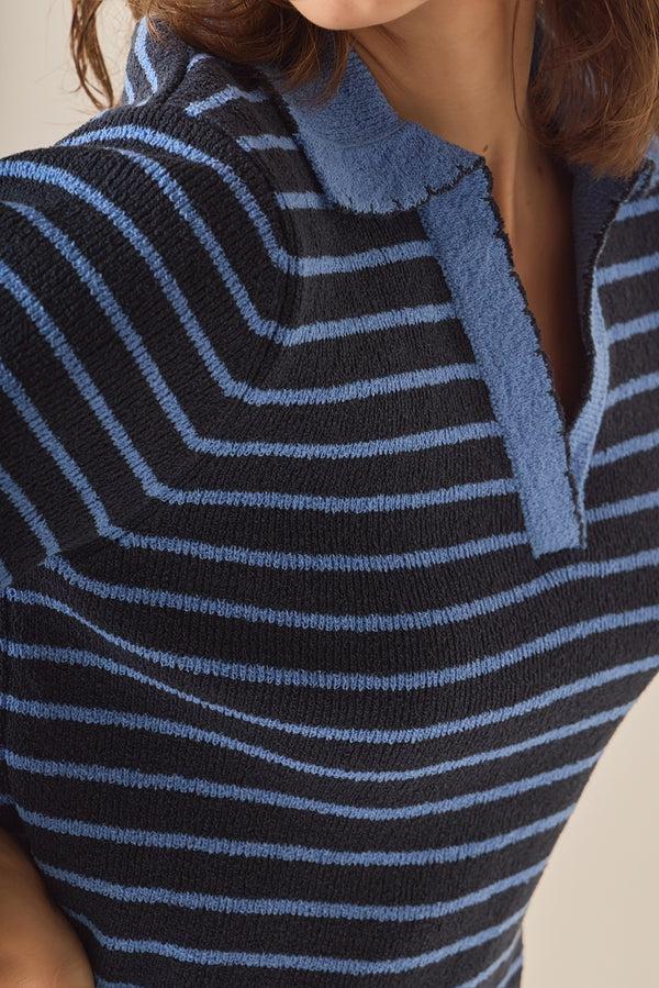 English Factory The Stripe Polo Scallop Sweater POWDER BLUE/NAVY