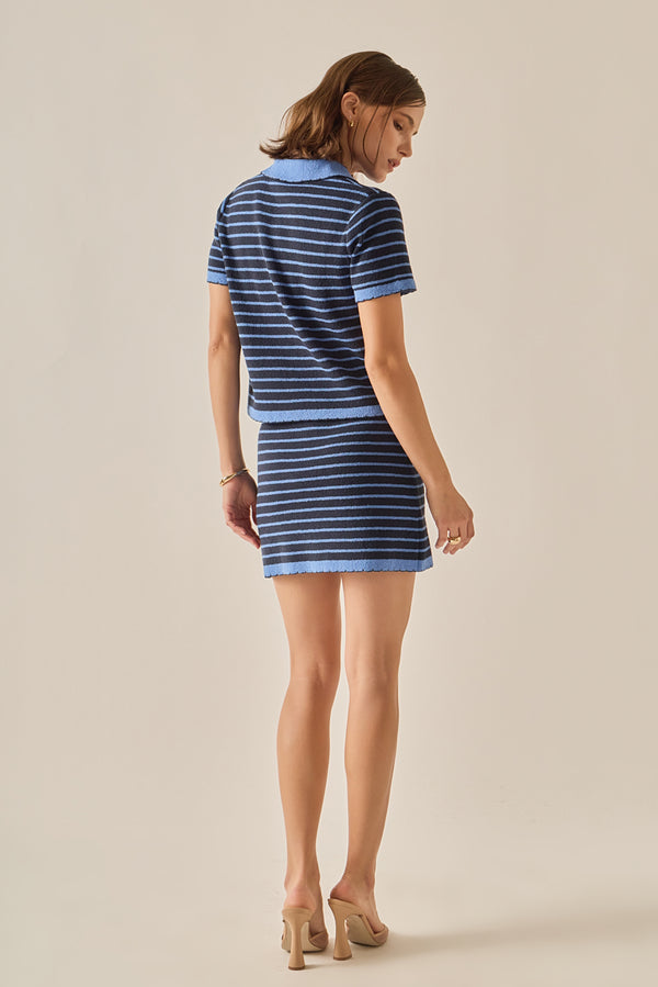 English Factory The Stripe Scallop Mini Skirt POWDER BLUE/NAVY