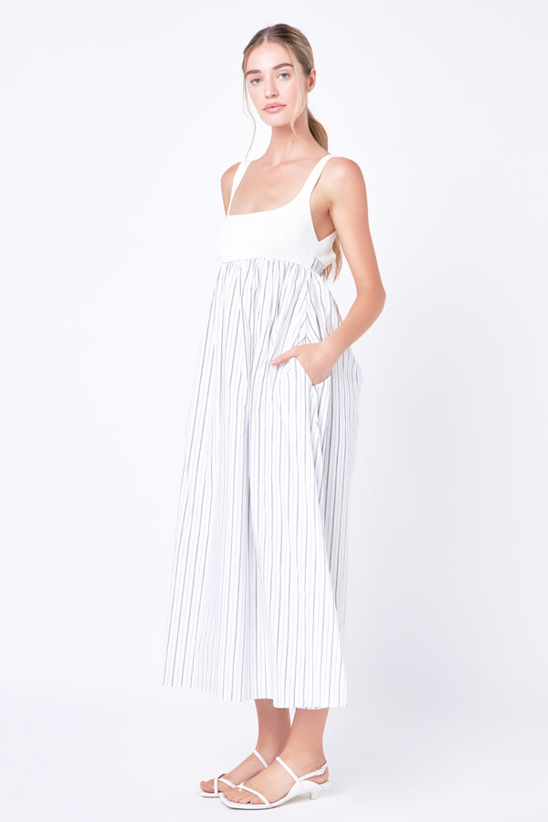 English Factory Tie Back Knit Combo Striped Maxi Dress OFF WHITE/NAVY