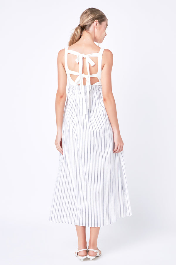 English Factory Tie Back Knit Combo Striped Maxi Dress OFF WHITE/NAVY