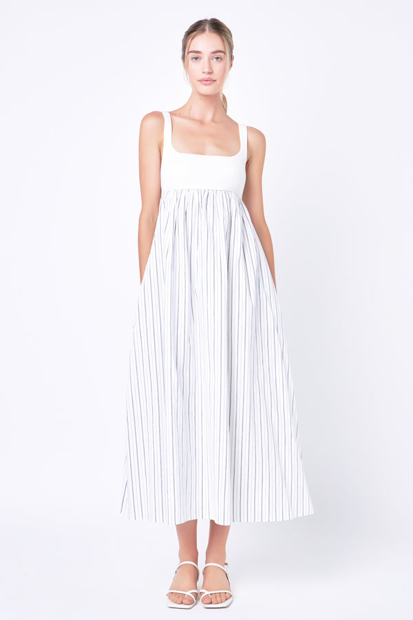 english factory Tie Back Knit Combo Striped Maxi Dress OFF WHITE/NAVY