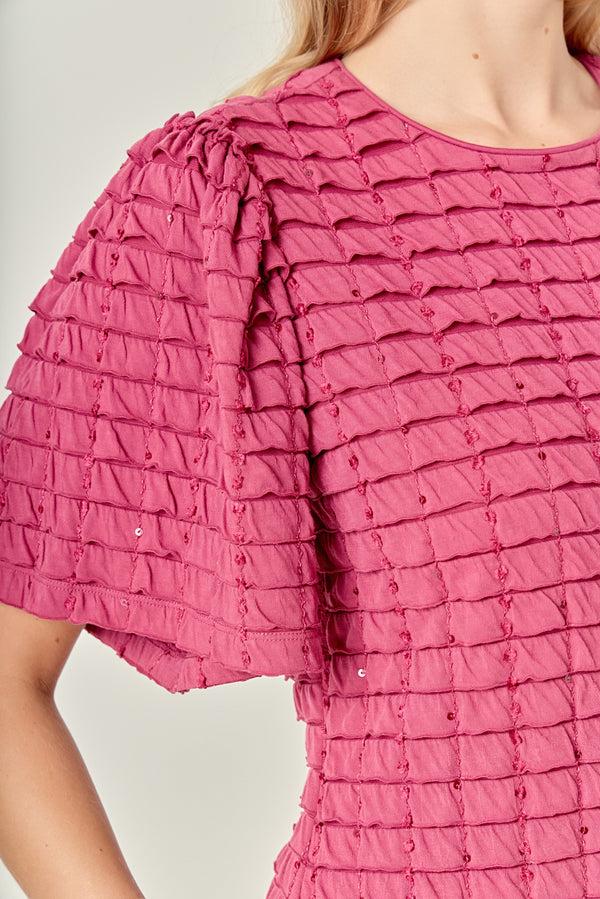 English Factory Tiered Jersey Mini Dress With Embroidery BERRY