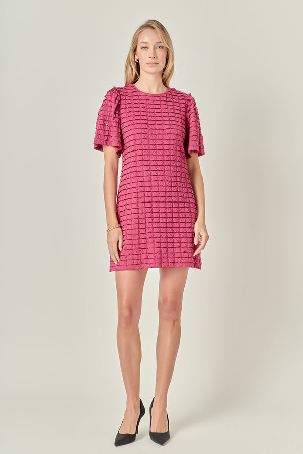 english factory Tiered Jersey Mini Dress With Embroidery BERRY