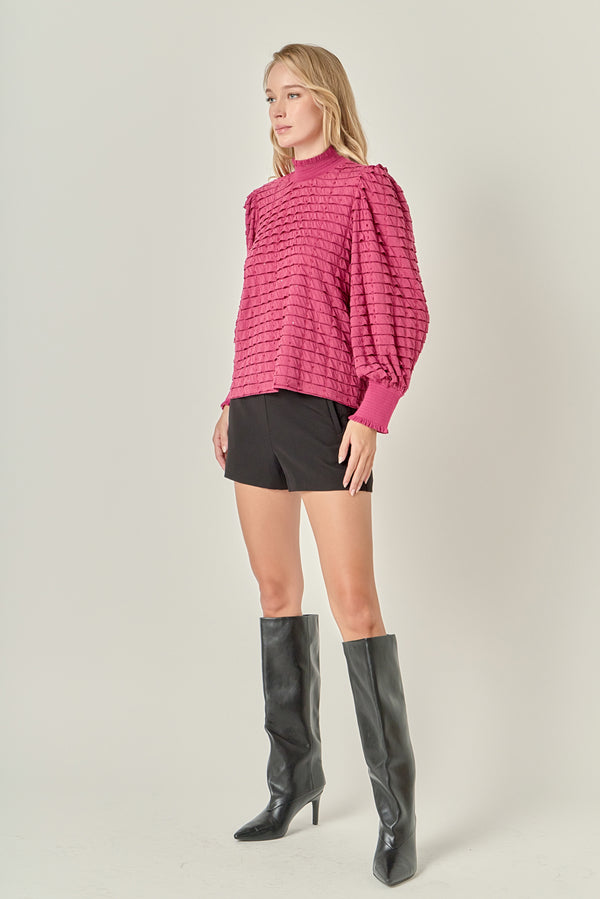 English Factory Tiered Jersey Top Mock Neck Blouse BERRY