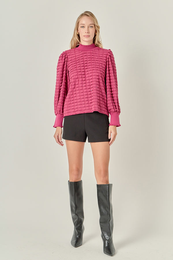 english factory Tiered Jersey Top Mock Neck Blouse BERRY