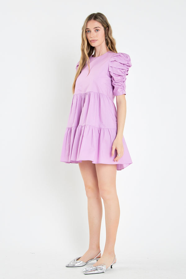 English Factory Tiered Puff Sleeve Mini Dress LILAC