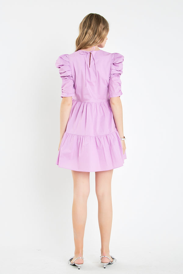 English Factory Tiered Puff Sleeve Mini Dress LILAC