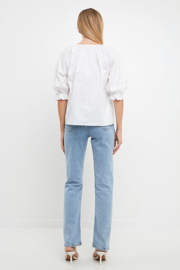 English Factory Tiered V Neck Top With Ruffle Sleeves WHITE