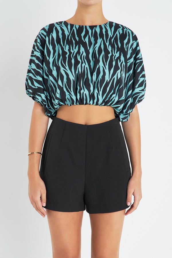 English Factory Tiger Print Voluminous Cropped Top AQUA MULTI